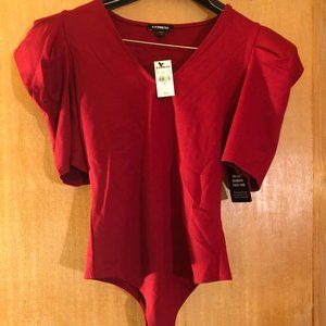 Express NWT Red Body Suit Puff Sleeve Size Small